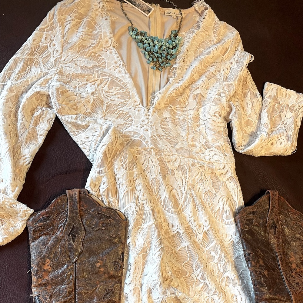 Lace long sleeve white dress size 8-10.
